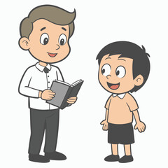 Boy Reading Book Outline Vector Illustration | Minimalist Line Art on White Background