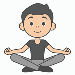 Boy Yoga Outline Vector Illustration | Minimalist Line Art on White Background