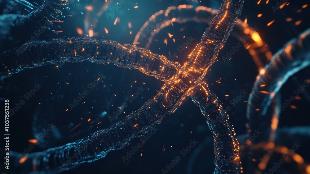 Poster abstract 3d render with glowing particles