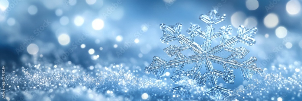 Aufkleber Delicate and shimmering snowflakes create a mesmerizing display against a soft, sparkling background, capturing the essence of winter. Generative AI