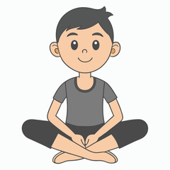 Boy Yoga Outline Vector Illustration | Minimalist Line Art on White Background