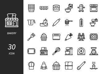 Set of Bakery and Tools Icon, Vector Illustration