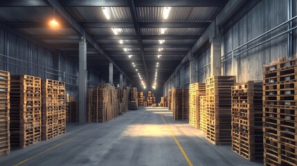 Obraz premium Industrial Warehouse Interior with Pallets.