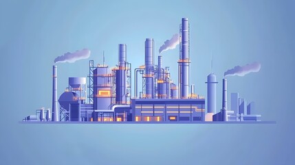 Obraz premium Industrial Plant with Smoke Stacks