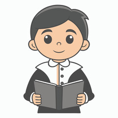 Boy Reading Book Outline Vector Illustration | Minimalist Line Art on White Background