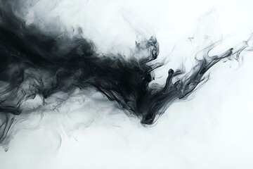Fond d'&eacute;cran abstrait de fum&eacute;e noire fluide sur fond blanc
