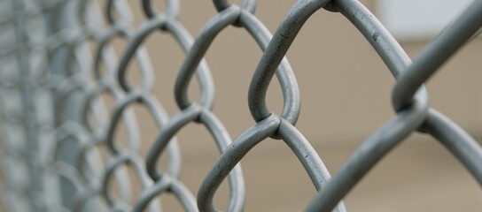Fototapeta premium Industrial park Metal chain-link fence for security