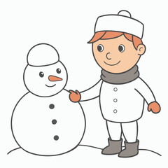 Child  Playing Game Outline Vector Illustration | Minimalist Line Art on White Background