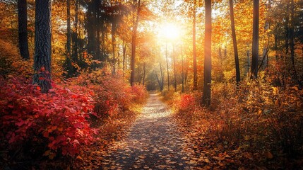 Obraz premium Autumn Path to Golden Sunlight 