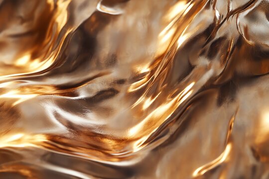 Fond d'&eacute;cran, Formes m&eacute;talliques fluides avec reflets dor&eacute;s et bronze
