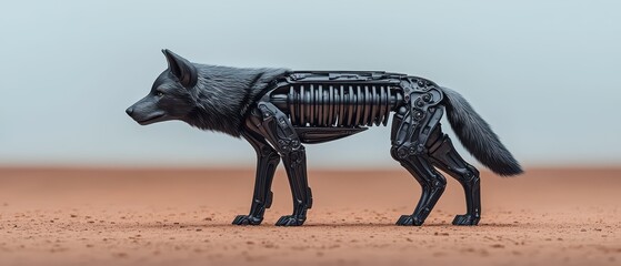 Fototapeta premium A black skeleton model of a dog on a smooth surface, showcasing intricate detailing and design.