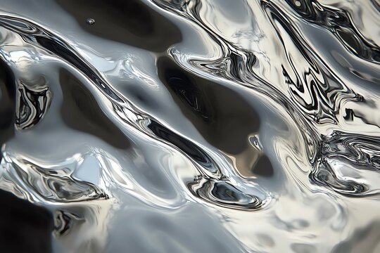 Formes abstraites fluides en m&eacute;tal argent&eacute; brillant avec mouvement
