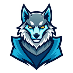 A wild blue wolf head vector illustration depicts a fierce canine predator