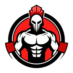 Vector illustration of a cartoon medieval knight warrior in red and black armor with a sword, a symbol of war and a heroic character