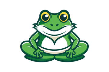 Cute green frog, an isolated amphibian vector illustration, with big happy eyes sitting still