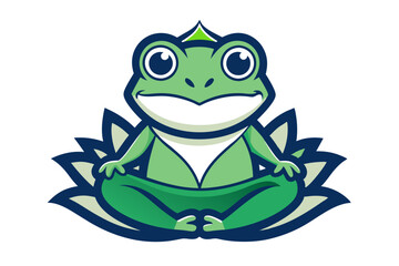 A cute green cartoon frog, an isolated amphibian illustration, sits happily