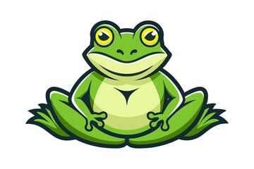 A cute green cartoon frog, an isolated amphibian vector illustration, sits happily
