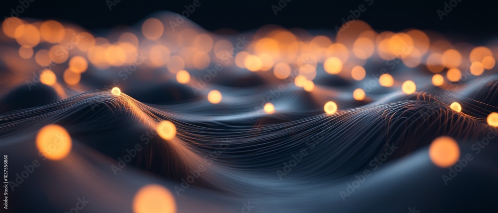 Poster a blurry image of a wave with many glowing dots