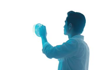 Man Testing AI Security Alarm Isolated Transparent