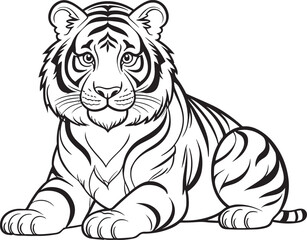 Fototapeta premium Fun Tiger Doodle for Coloring in Outline Form
