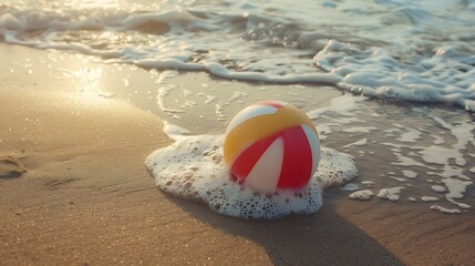 Obraz premium Soap bar on a beach ball near the water edge