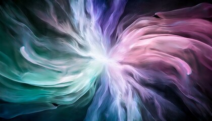 Ethereal Color Burst A glowing center with ethereal waves of pastel colors (lavender, mint, and peach) radiating in soft, cloud-like swirls.
