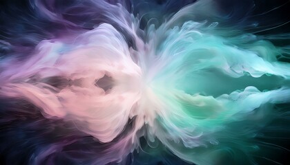 Ethereal Color Burst A glowing center with ethereal waves of pastel colors (lavender, mint, and peach) radiating in soft, cloud-like swirls.