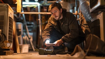 Man Inspecting HVAC Unit