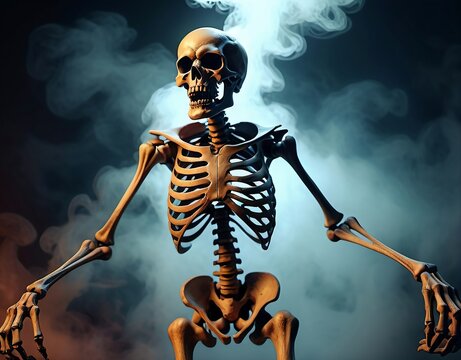 Angree skeleton walking in the lonely night.