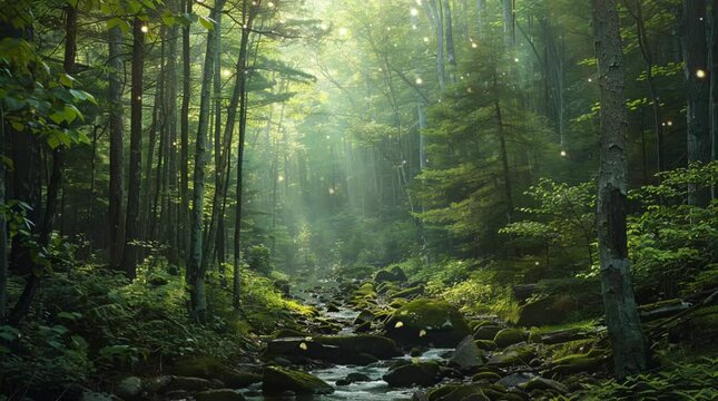 Enchanting fantasy bamboo forest filled with ethereal rays of light creating a magical atmosphere
Seamless looping 4k time-lapse virtual video animation Generated AI