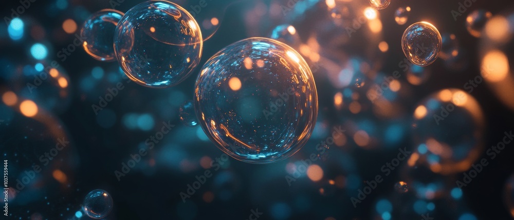 Poster a close up of many bubbles of different sizes and colors