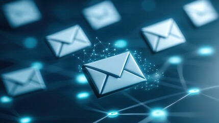 Connected digital envelopes representing email communication in a modern network.