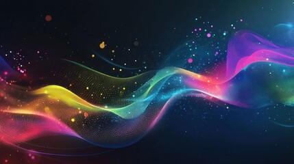 Fototapeta premium Abstract Rainbow Waves with Glowing Particles