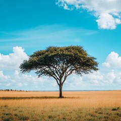 Obraz premium Large tree dominating the vast savanna plains picture