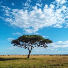 Fototapeta premium Lonely tree standing tall savanna plains nature photos