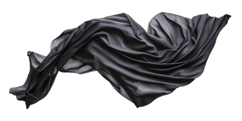 isolated black wavy silk or satin fabric banner