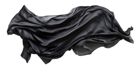 isolated black wavy silk or satin fabric banner