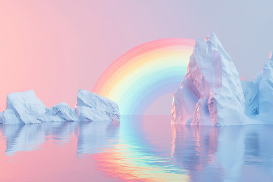 Icebergs in the ocean with rainbow effect