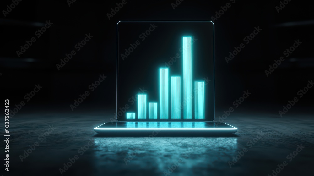 Poster glowing graph displayed on a modern tablet against a dark background.