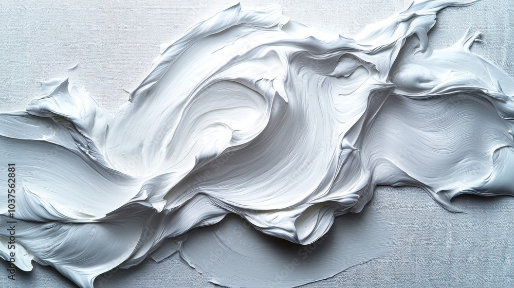 Poster the image shows dynamic and textured white paint strokes on a flat surface, creating a contemporary 