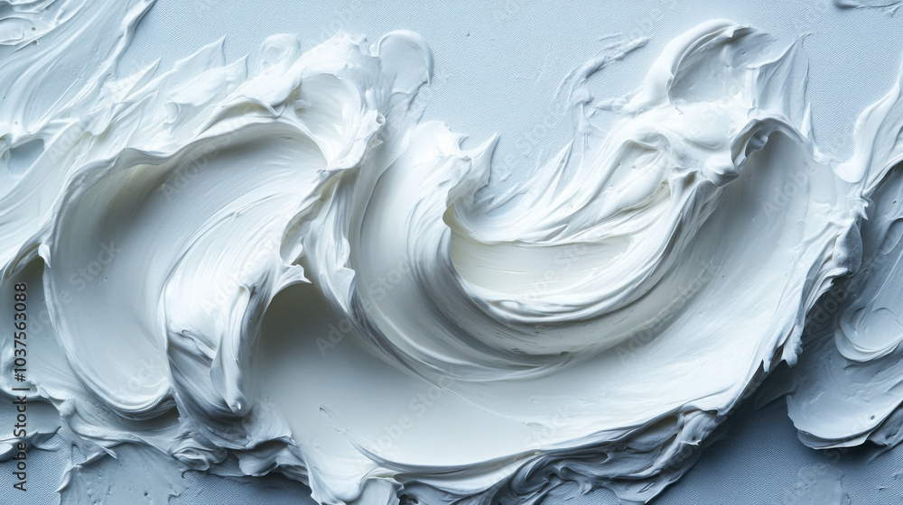 Poster the image shows dynamic and textured white paint strokes on a flat surface, creating a contemporary 