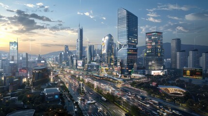 Obraz premium Futuristic Cityscape at Dusk