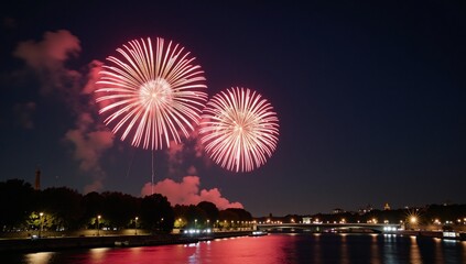 Parisian fireworks display at night