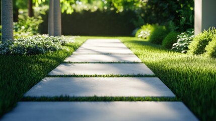 Stone Pathway Through Lush Greenery