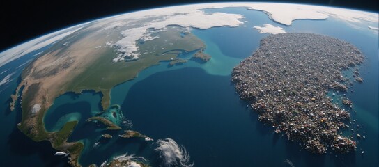 Fototapeta premium Space view showcasing Earth littered by plastic debris to celebrate Earth Day