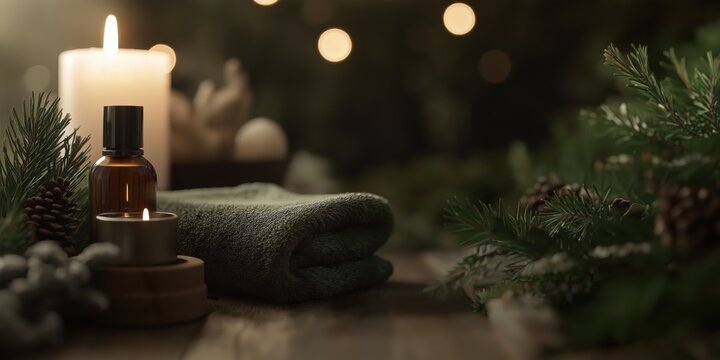 Cozy winter spa retreat with holiday decor for relaxation and serenity