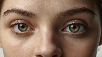 Close-up of a woman’s striking green and gold eyes showcasing unique clarity and detail in natural light during a portrait session