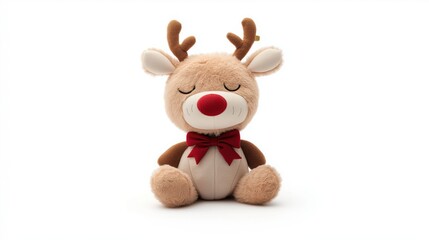 Fototapeta premium Cute reindeer plush toy with red bow - perfect for holiday decor and gifts
