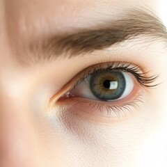 Obraz premium Close-up of a human eye with green and brown hues, showcasing detail and texture in natural light