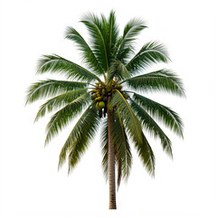 isolated green palm tree with coconuts on white background
